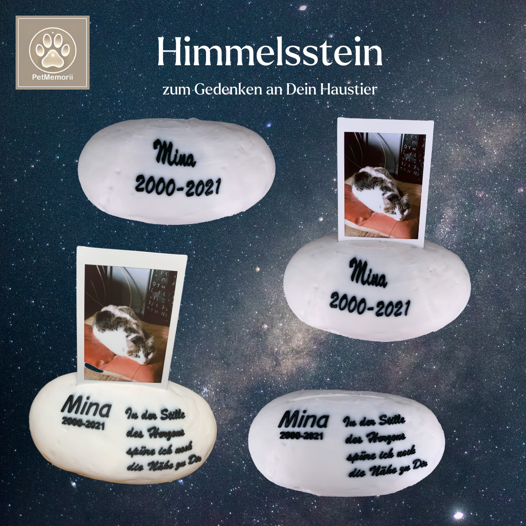 Himmelsstein personalisierter Gedenkstein für Haustiere mit Name und Datum – Vorderansicht