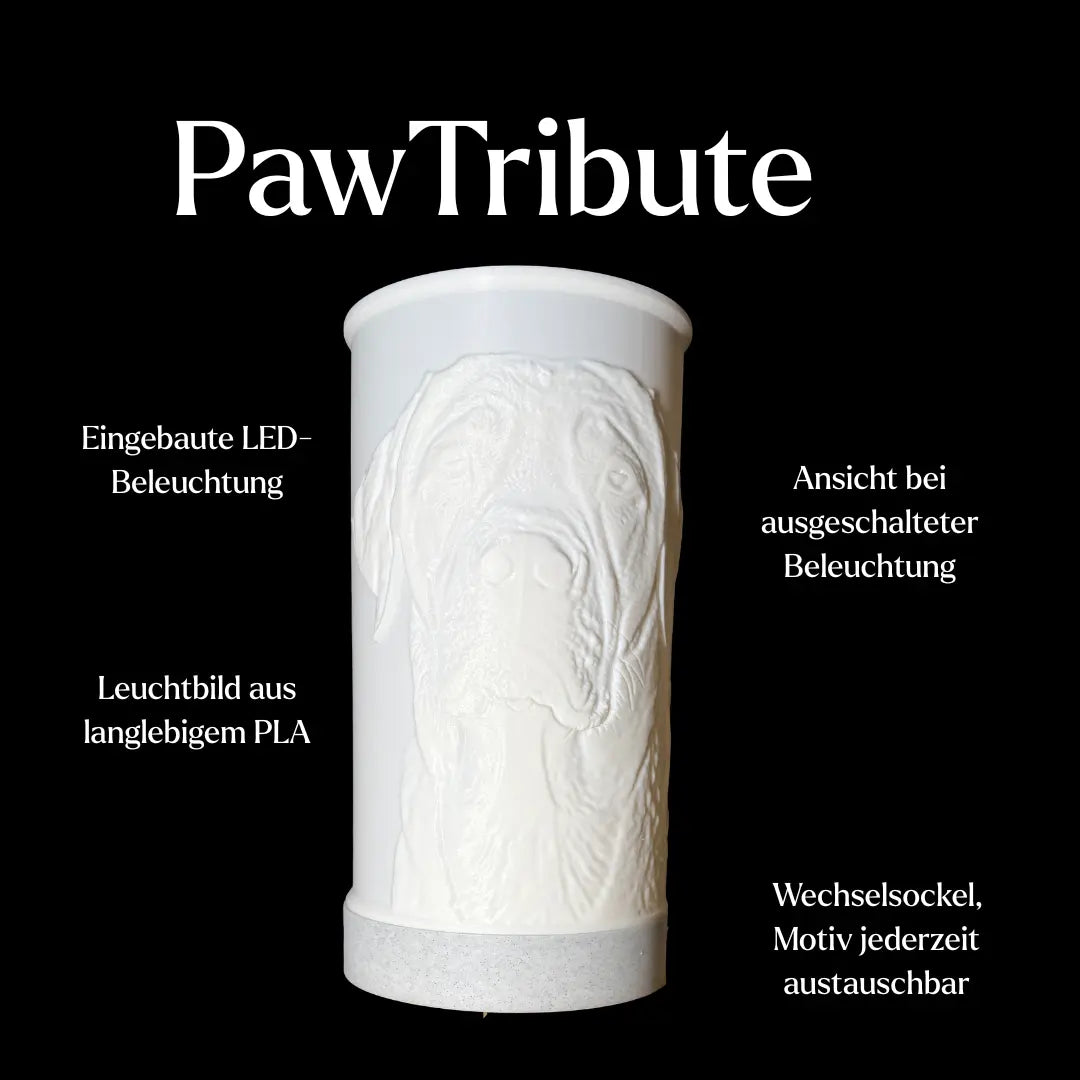 PawTribute personalisierte Gedenklampe für Haustiere, unbeleuchtet – Vorderansicht mit Gravur