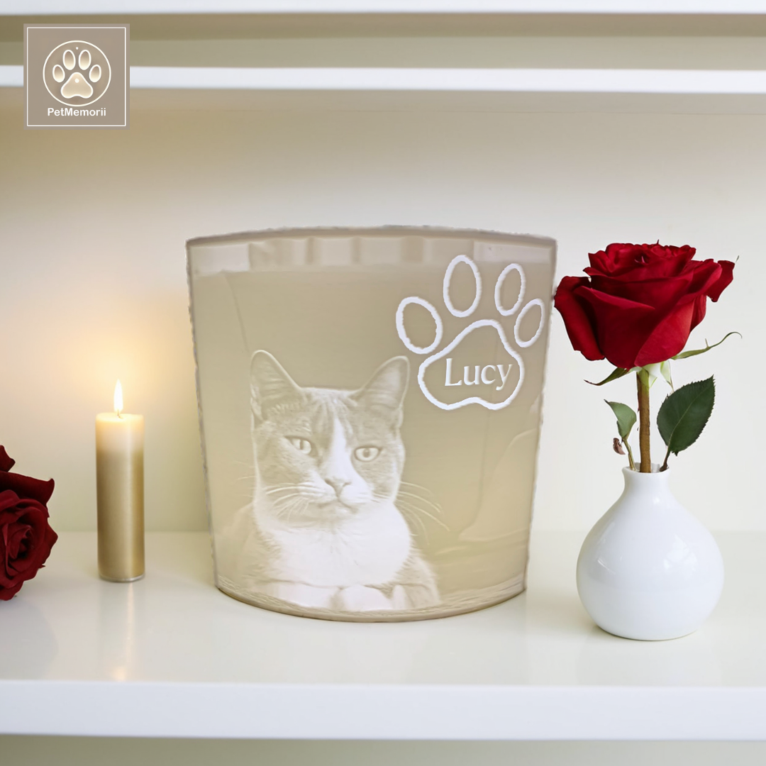 PawMemory personalisiertes Gedenkbild für Haustiere mit Foto, Name und Spruch – Vorderansicht