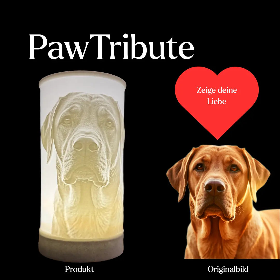 PawTribute LED-Gedenklampe mit Herz- und Pfotenmotiv – Symbol der Liebe zum verstorbenen Haustier